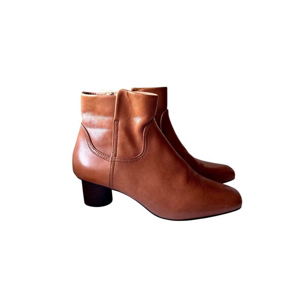 Draper James Bethany Booties Women’s 8 | Cognac Brown Leather Ankle Boots Block - Picture 3 of 10